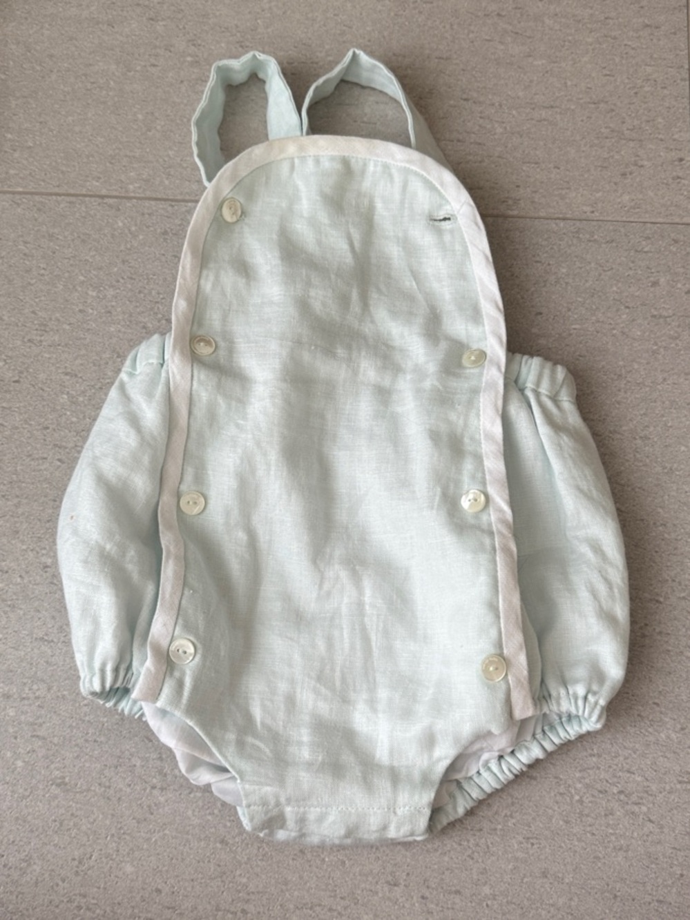 Jacadi bubble Mint Linen Romper with Button Front